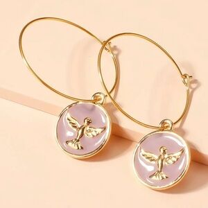 Dove peace angel flying hoop dangle earrings